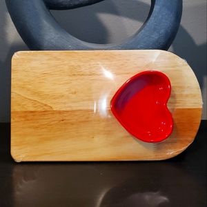 Valentines Wooden Serving Tray With Heart Shape Bowl.
